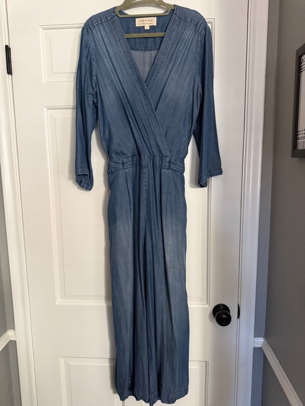 cloth & stone Blue Chambray Wrap Long-Sleeve Jumpsuit